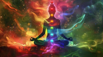Chakra Alignment in Cosmic Meditation - Abstract Spiritual Art