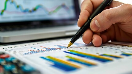 Mutual fund manager analyzing charts and reports, planning investment strategies