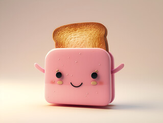 cute and happy toast character. cute and happy toast character with a smiling face The toast is isolated on a pink background. Pink toaster.