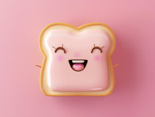 cute and happy toast character. cute and happy toast character with a smiling face The toast is isolated on a pink background. Pink toaster.