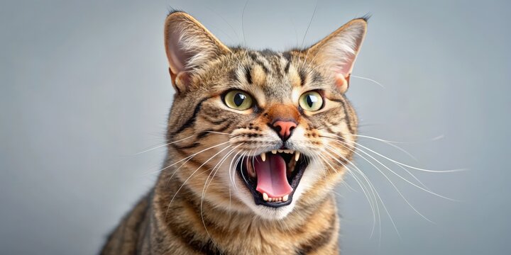 A cat displaying its teeth in an aggressive manner, cat, teeth, aggressive, mouth, open, feline, pet, animal