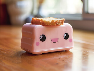cute and happy toast character. cute and happy toast character with a smiling face The toast is isolated on a pink background. Pink toaster.