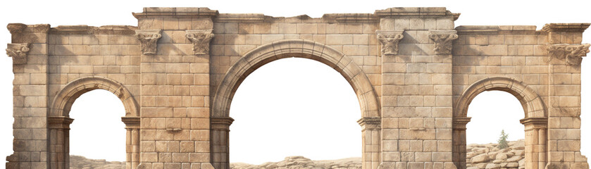 Fototapeta premium An ancient stone archway showcasing intricate details and historical significance in a scenic backdrop.