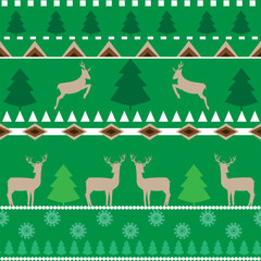 Colorful deer and trees on green pattern