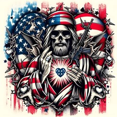 American Patriot with Gun and Heart