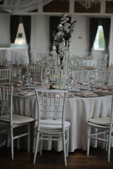 Beautifully Arranged Banquet Hall for a Special Occasion, Featuring Romantic Ambiance