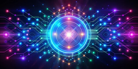 Futuristic Circuitry Fusion, Minimalist Neon Geometry, Cosmic Digital Pulse