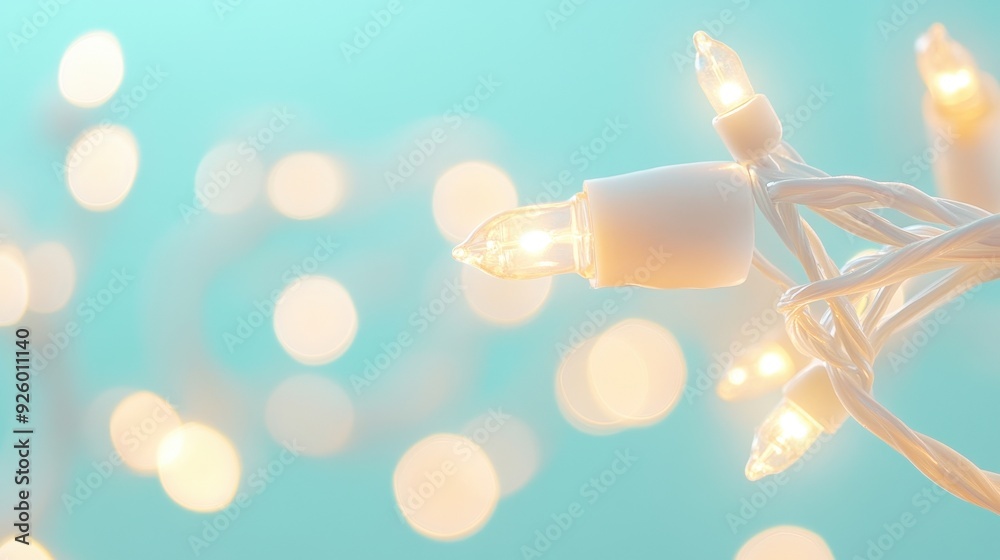 Canvas Prints a string of christmas lights with a blue background