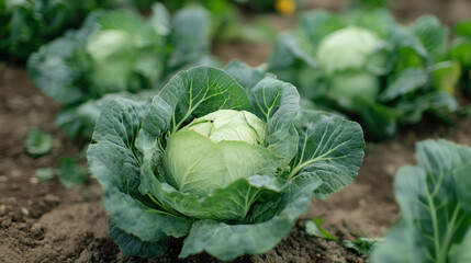 copy space, stockphoto, close up of white cabbage growing in the garden. Growing vegetables at home. Local production of food. Healthy food concept. Homegrown vegetables in the garden.