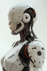 Side profile of a futuristic humanoid robot with intricate mechanical details, showcasing advanced technology and robotics innovation.