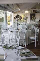 Beautifully Arranged Banquet Hall for a Special Occasion, Featuring Romantic Ambiance