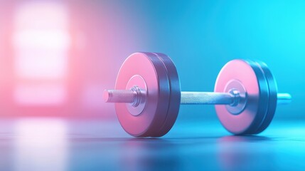 A pair of dumbbells are on a blue surface