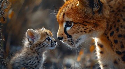 Fototapeta premium Cheetah Mother and Cub Bonding