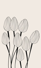 Plants flowers outline illustration vector image. Hand drawn flowers tulips roses sketch images artwork. Simple original logo icon from pen drawing sketch.