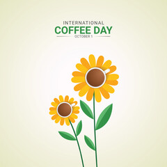 WebInternational Coffee Day creative ads design. Coffee bean and coffee cup vector isolated on Poster. Coffee day Poster, vector, 3d, illustration, October 1. Important day