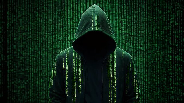 Hacker with binary code background animation video