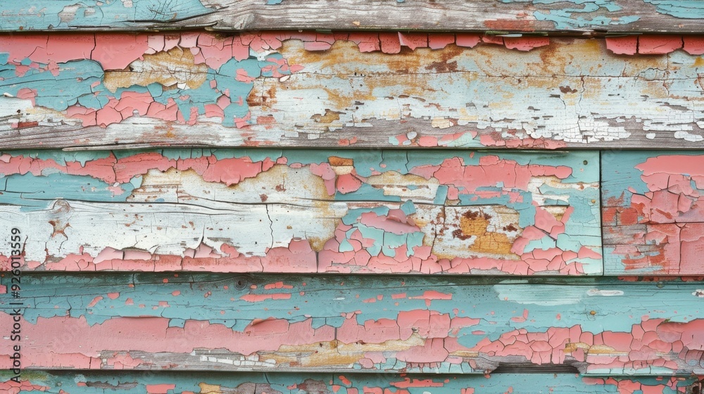 Poster Peeling paint on a weathered wooden wall.