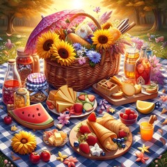 Summer Picnic Basket with Delicious Treats and Fresh Fruits