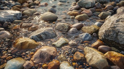 Obraz premium Rocky streambed with smooth, worn stones.