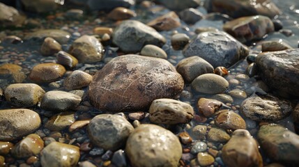 Rocky streambed with smooth, worn stones.
