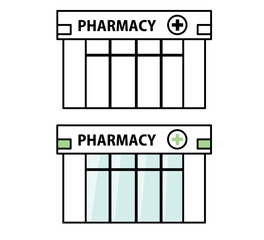 薬局の建物のイラスト素材セット
