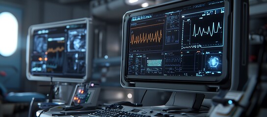 Obraz premium Futuristic Medical Equipment with Vital Signs Displayed on Screen