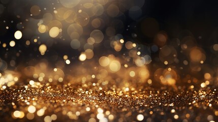 Abstract background with golden bokeh and glitter.