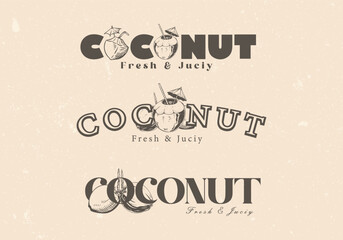 Hand Drawn Coconut Logo Set Illustration