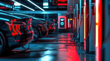 Charging station for electric vehicles, futuristic background.