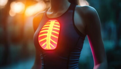 Close up Woman with Glowing Rib Cage for Healthy Lifestyle Concept