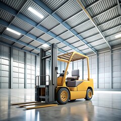 Naklejka premium Forklift indoors in a warehouse with boxes Neural network AI generated art
