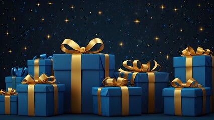illustration of blue gifts with golden box