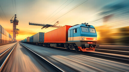 Naklejka premium Global Container Cargo Network on Track