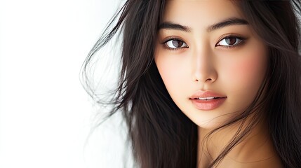 Naklejka premium A close-up photo of a woman's face. This photo is perfect for beauty, fashion, and lifestyle projects.