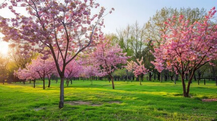 Naklejka premium Pink Blossom Trees in a Park