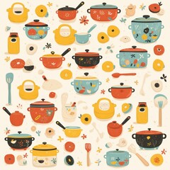 Colorful Pots and Pans Illustration Generated with Ai