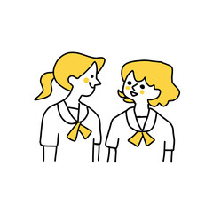 students in uniforms having a conversation