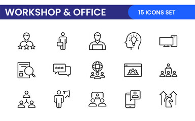 Workshop and Office related outline icon collection. Editable line icon set.