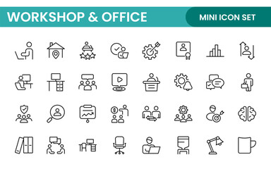 Workshop and Office related outline icon collection. Editable line icon set.