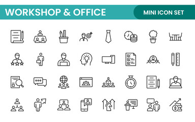 Workshop and Office related outline icon collection. Editable line icon set.