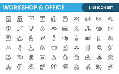 Workshop and Office related outline icon collection. Editable line icon set.