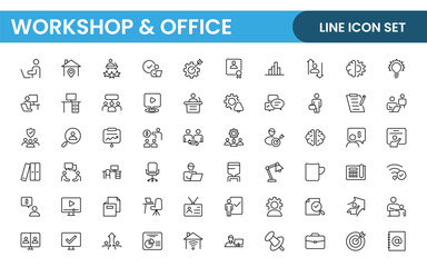 Workshop and Office related outline icon collection. Editable line icon set.