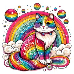 Rainbow Cat with a Fluffy Tail