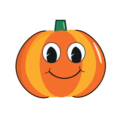 Pumpkin icon groovy stile. retro element cute character. vector illustration