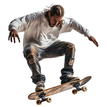 a man riding a skateboard isolated on transparent ,man playing skateboard png ,