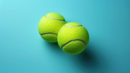 Green tennis balls on blue background,Tennis balls lying on tennis court and the net sport,Closeup,healthy lifestyle,outdoor sport and hobbies,activity,selective focus,sport day.