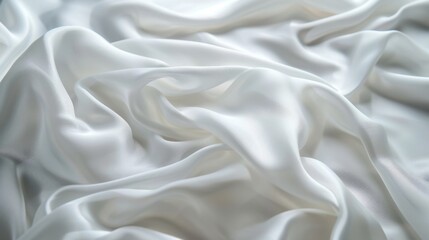 Soft waves ripple through a white fabric, forming an abstract, elegant background with subtle texture.