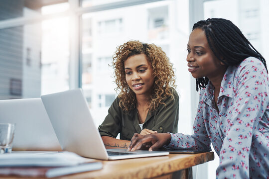 African women, laptop and help for small business, research and creative startup for online design. Designer, affirmative action and website for internet service, project management and ux proposal