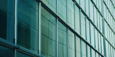 Close-up view of a steel and glass facade showcasing modern architecture in an urban setting