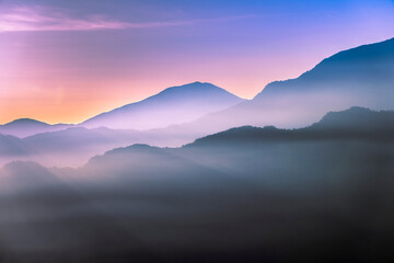 Sunrise in the mountains of Taiwan with clouds 